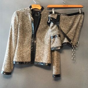 Black and white woven skirt suite set with hat